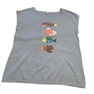 Talbots Womens Size Medium Blue Fish Nautical Ocean Short Sleeve Knit Top Beach